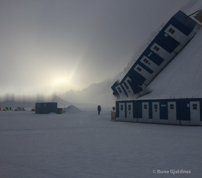 Windy day in Union Glacier, waiting for good flight weather. 